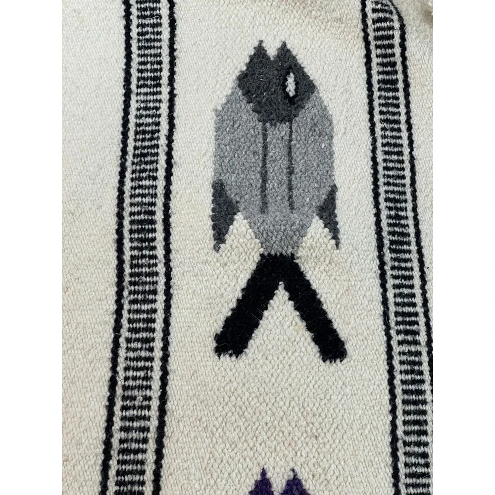 Vintage Mexican/Native Wool Fish Rug Wall /Hanging Folk Coastal Tapestry 80x42
